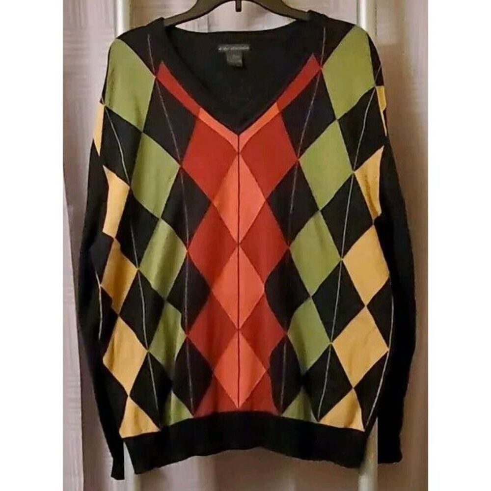 Alex Stevens Men's‎ Multicolor 100% Cotton Argyle Pattern V-neck Sweater